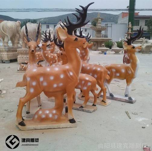 【大理石石雕小鹿彩绘产品加工定制】批发